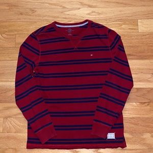 Red Tommy Hilfiger shirt with navy stripes